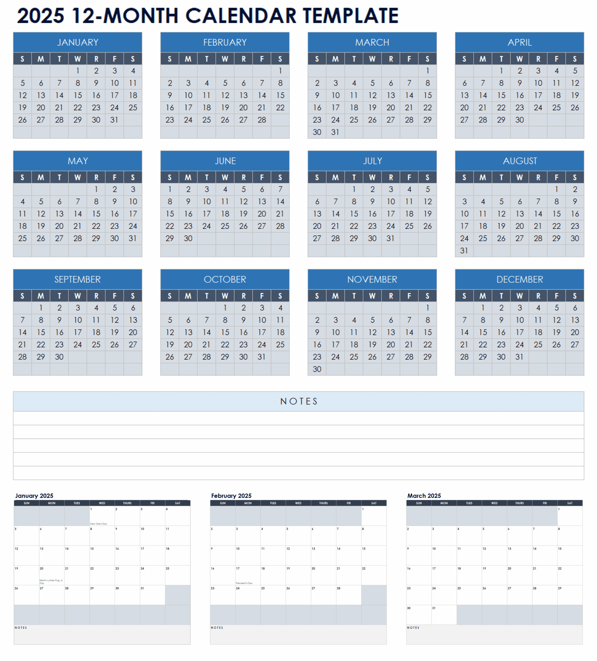 Printable Blank 12 Month Calendar 2025