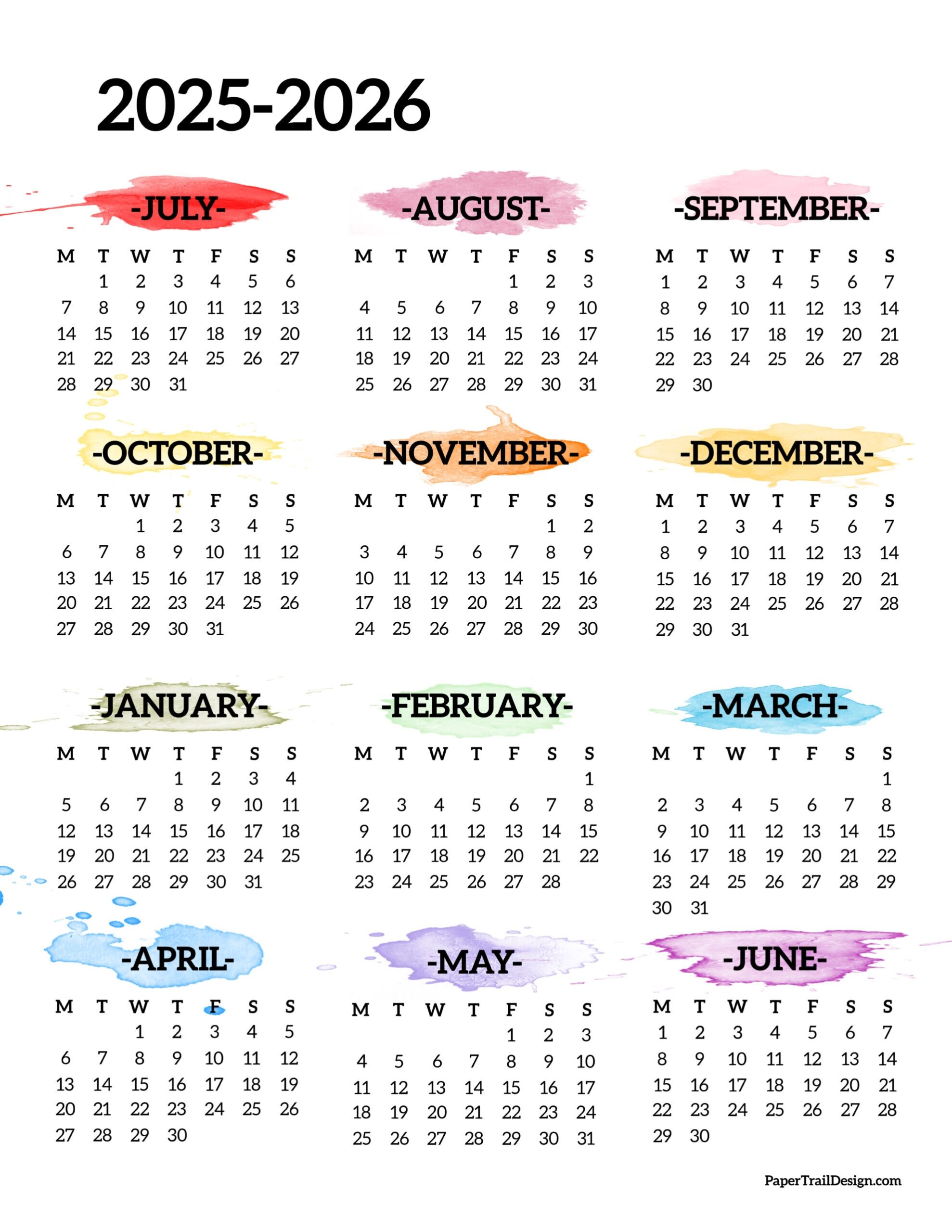 Printable Blank School Calendar 2025 26