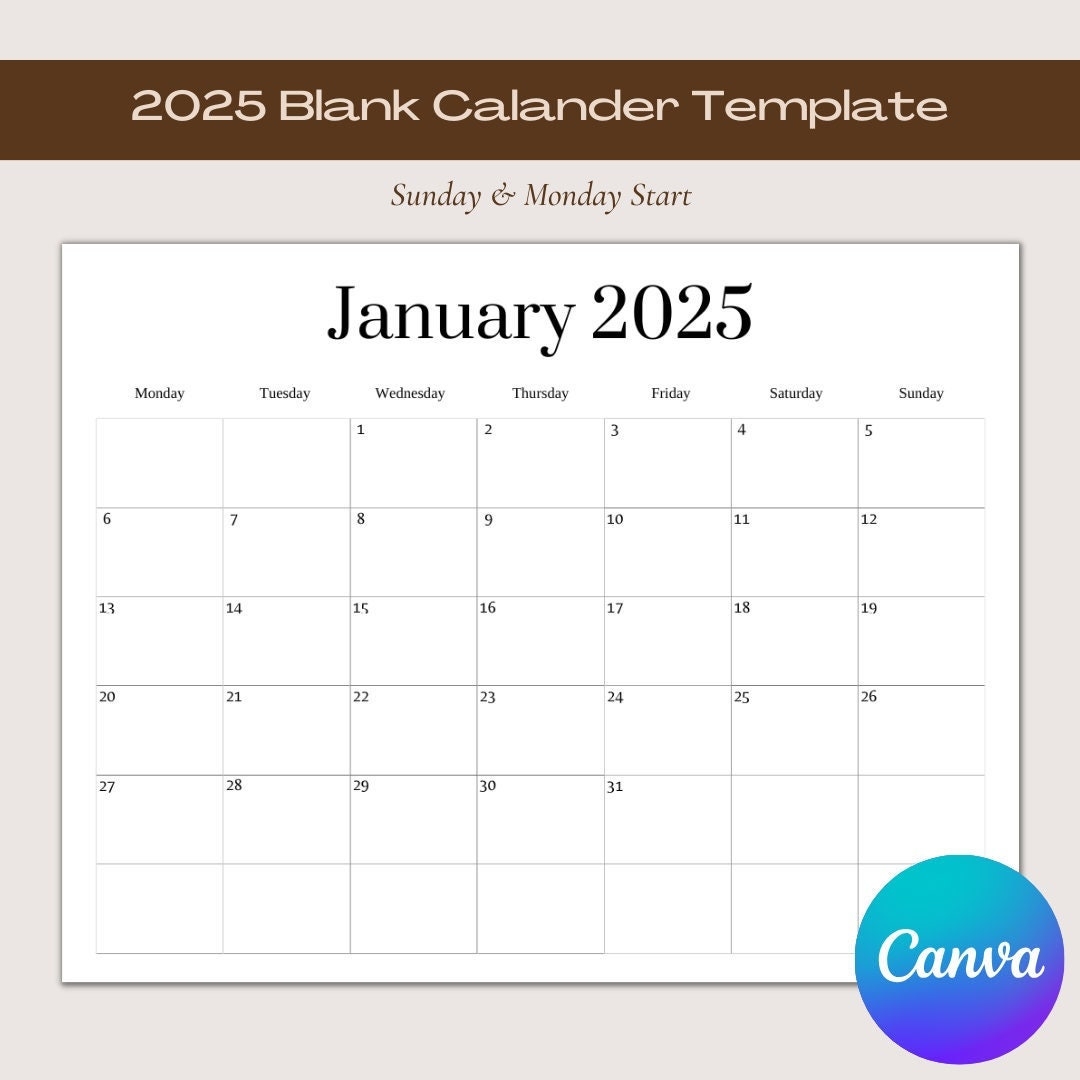 Blank Calendar 2025 Printable