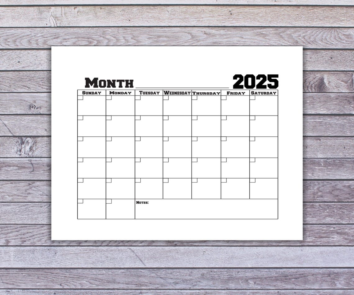 2025 Blank Fillable Calendar Printable Monthly PDF Etsy