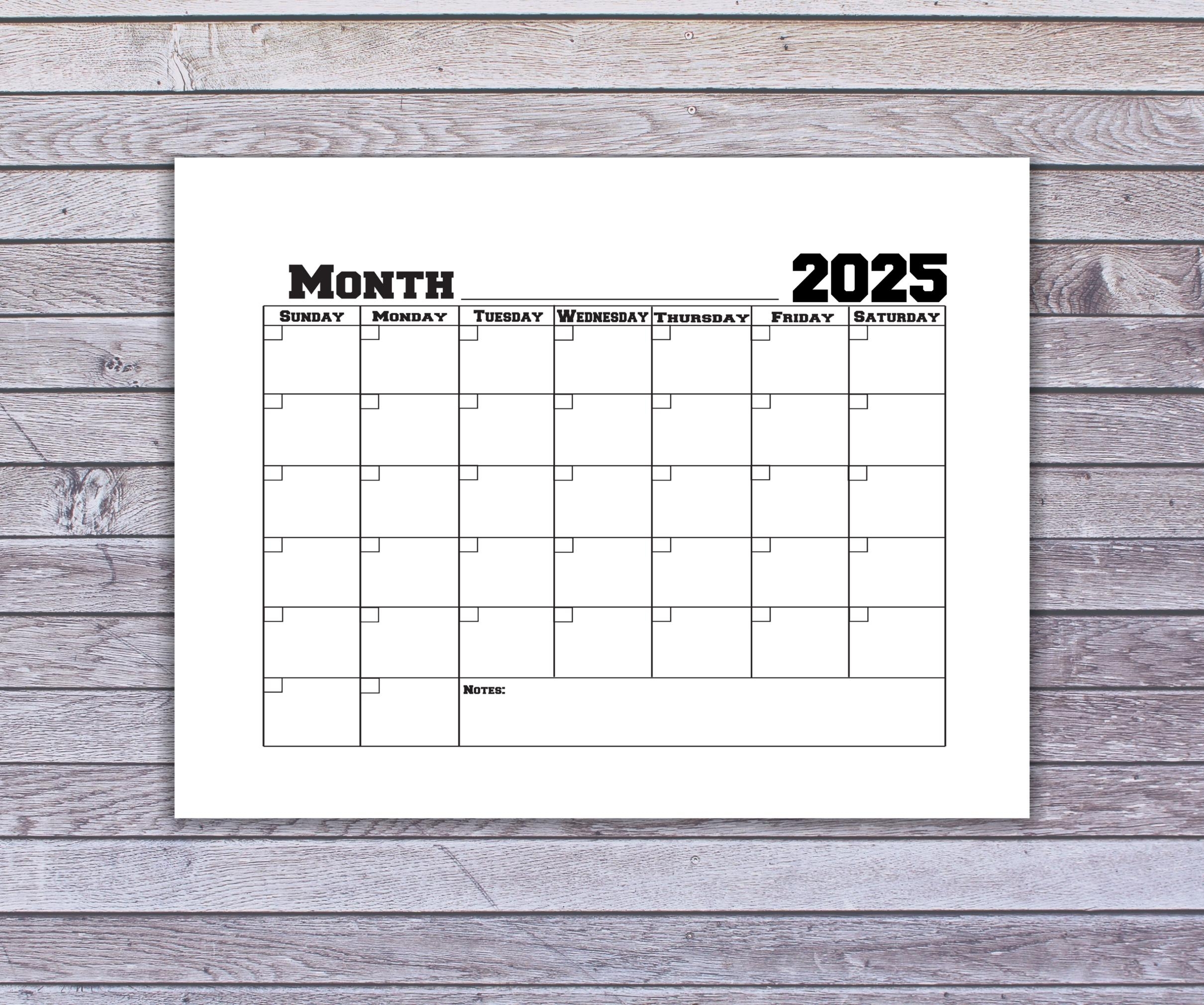 2025 Blank Fillable Calendar Printable Monthly PDF Etsy