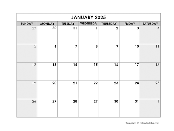 2025 Blank Monthly Calendar Free Printable Templates