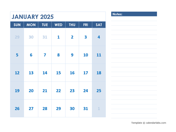 Blank Printable Calendar 2025