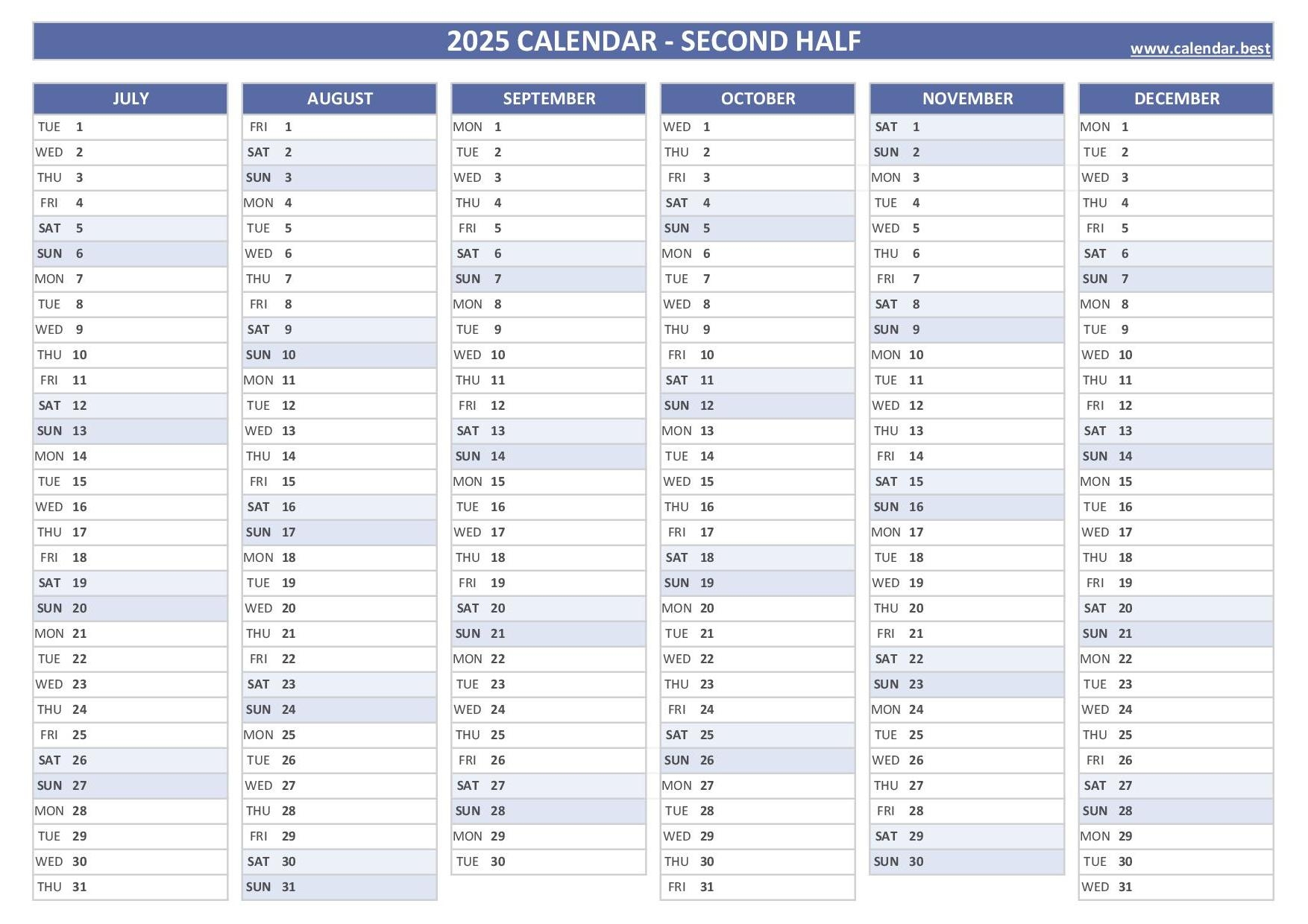 2025 Blank Year Calendar Printable Free