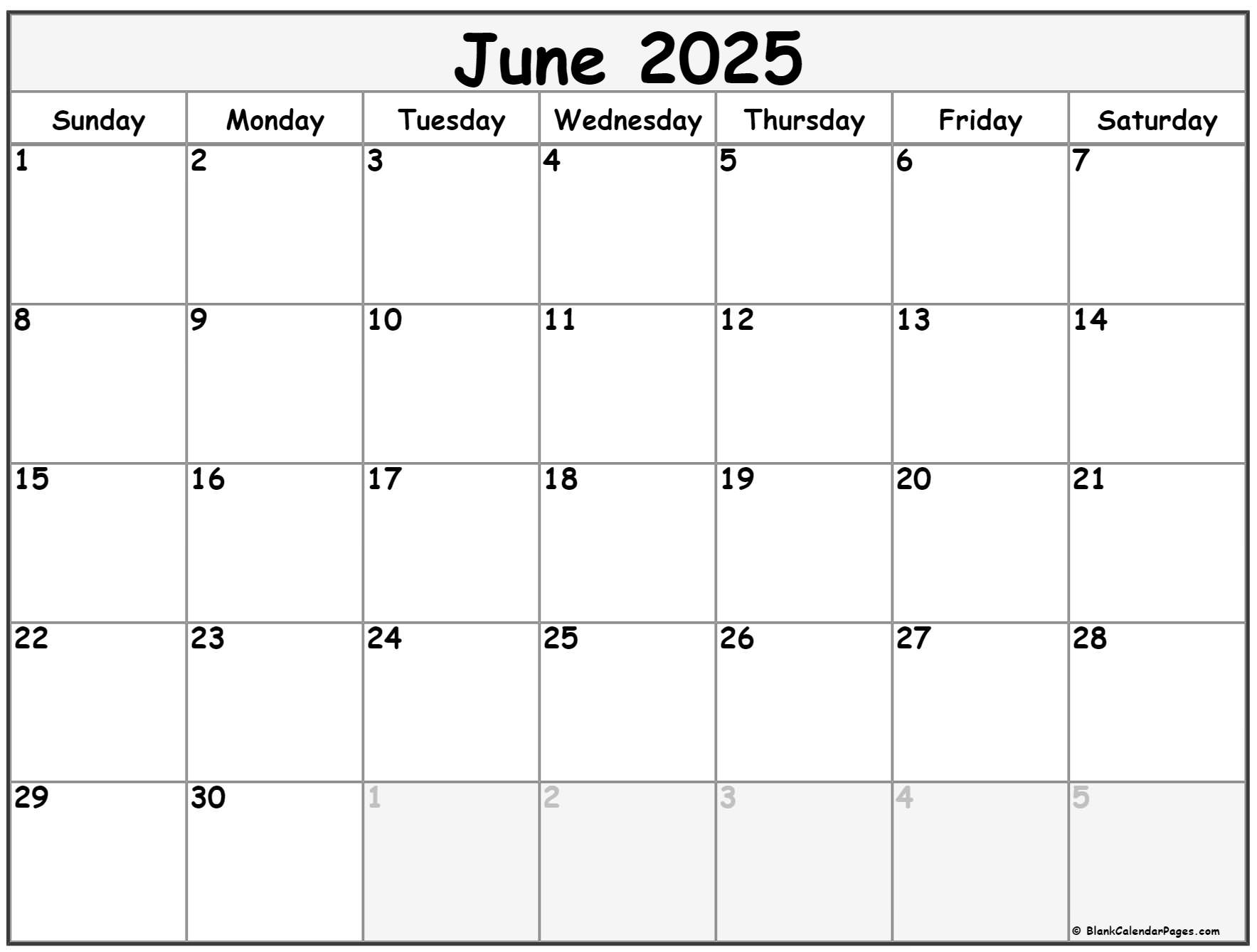 Blank Calendar Printable 2025