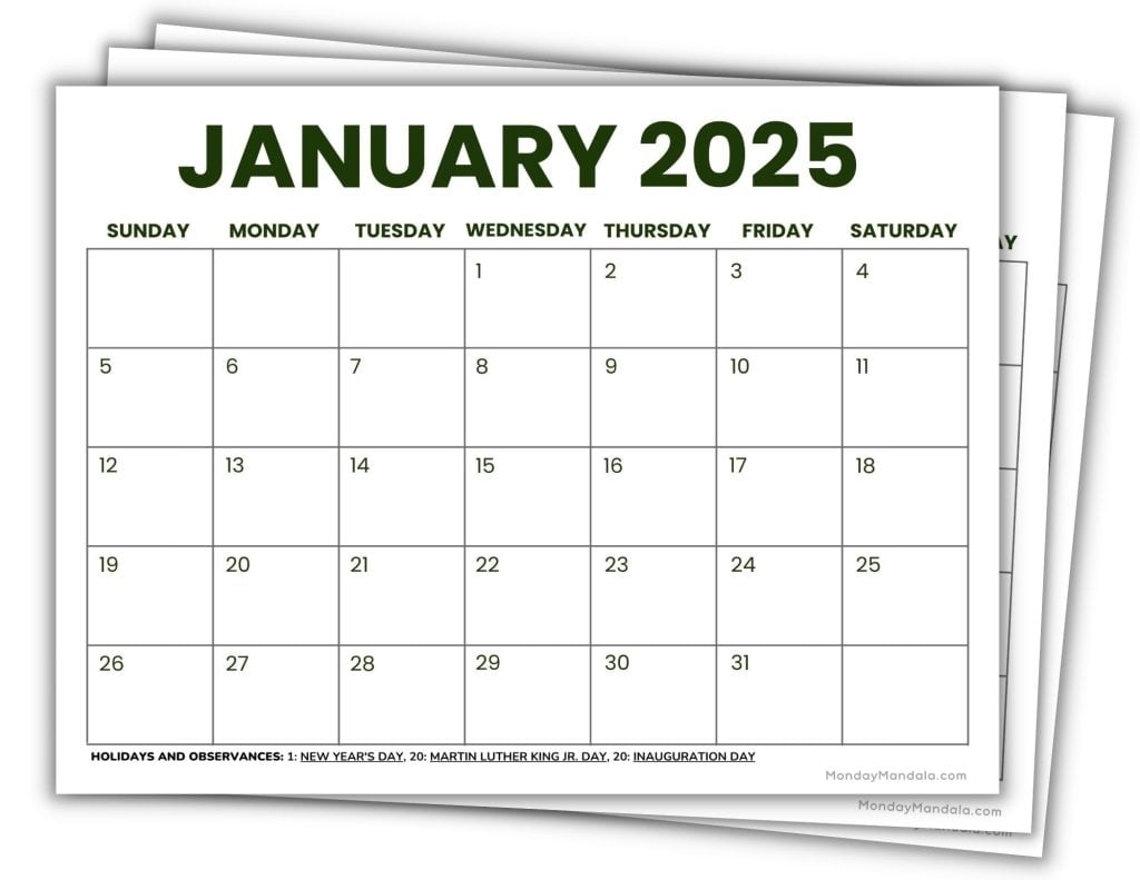 2025 Blank Printable Calendar