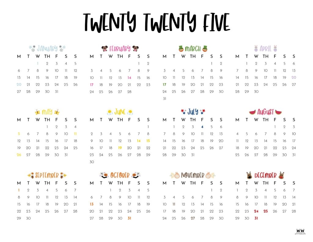 Year 2025 Calendar Printable