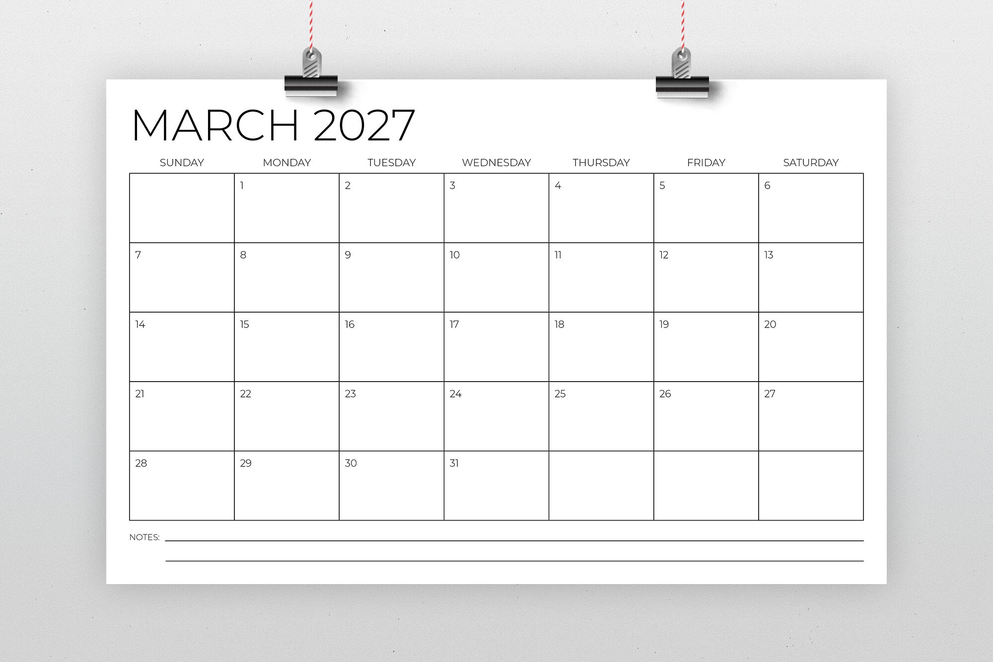 11x17 Blank Printable Calendar