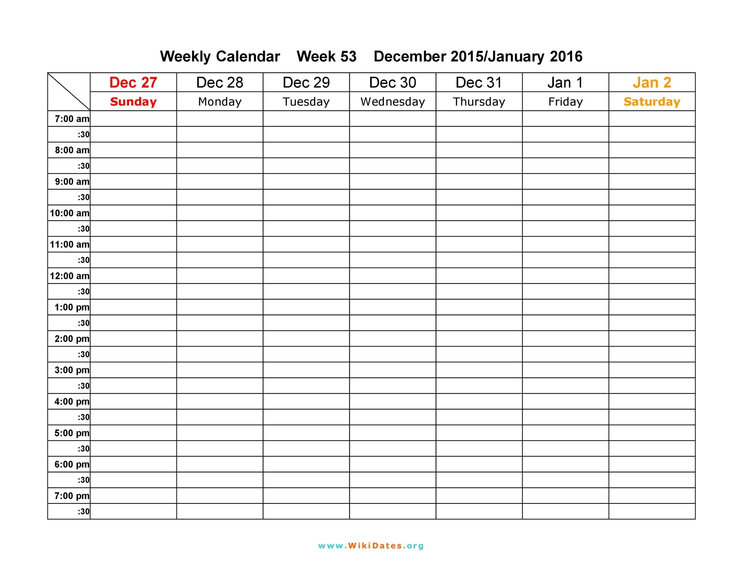 Printable Blank Weekly Calendar