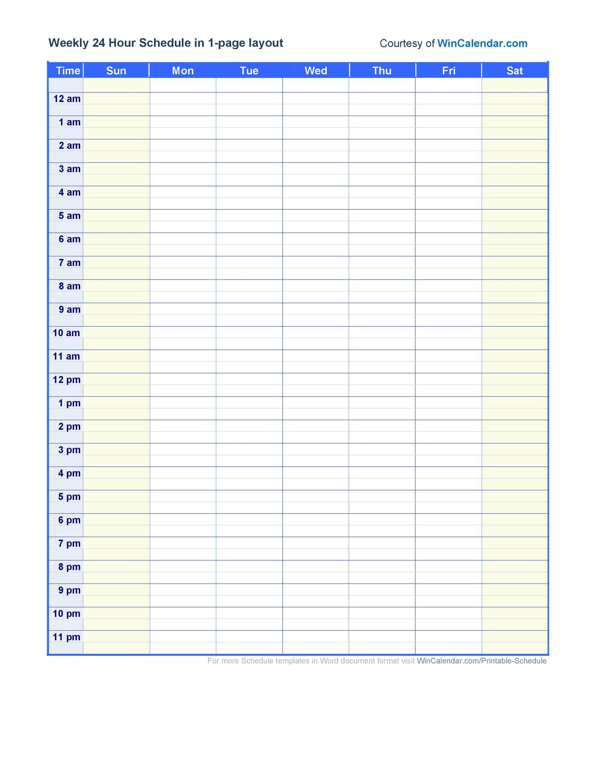 Printable Blank Hourly Schedule