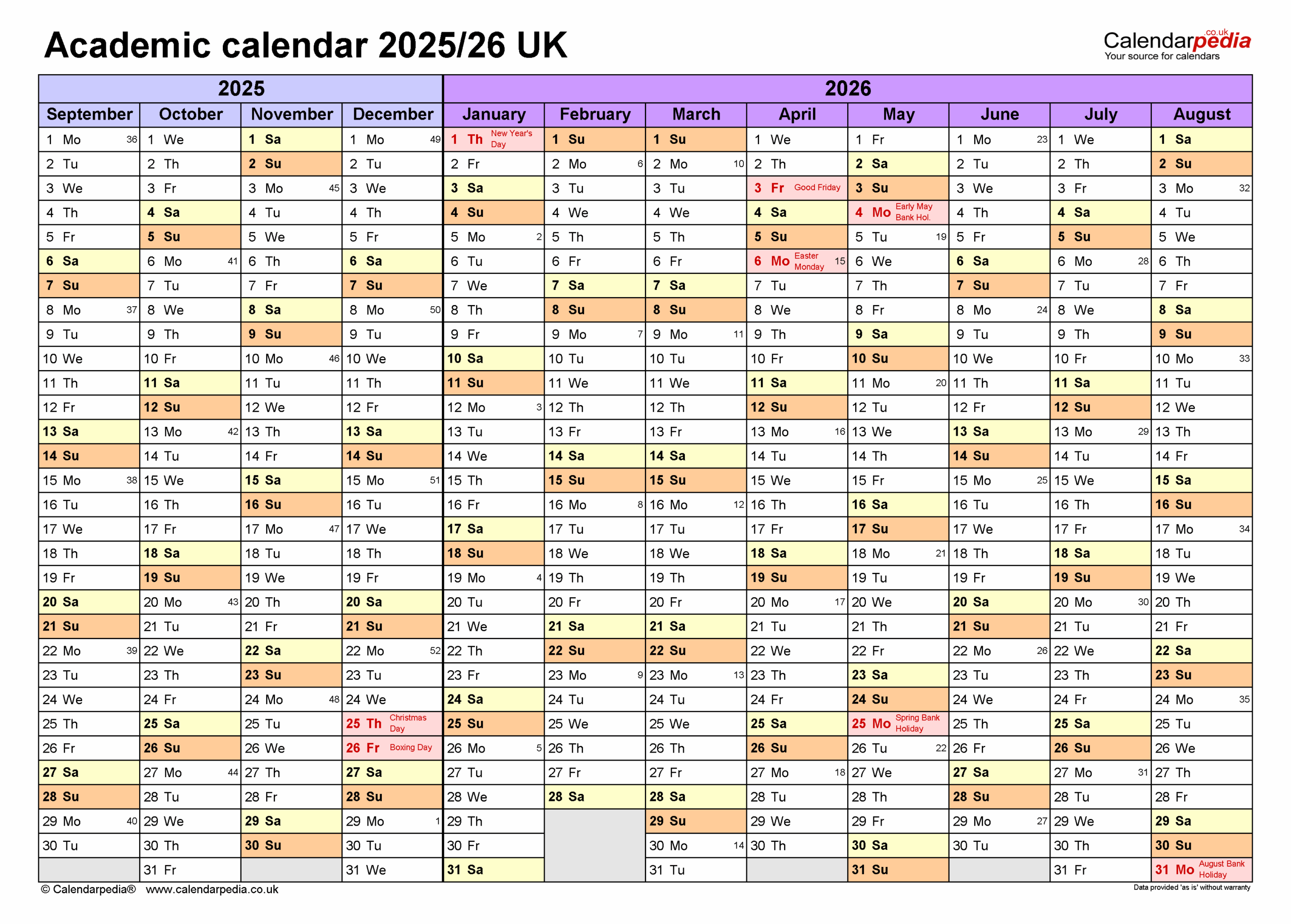 Academic Calendars 2025 26 UK Free Printable PDF Templates