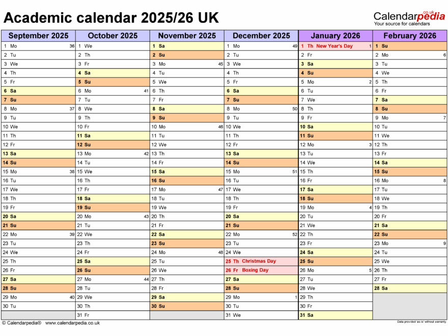 Academic Calendars 2025 26 UK Free Printable PDF Templates