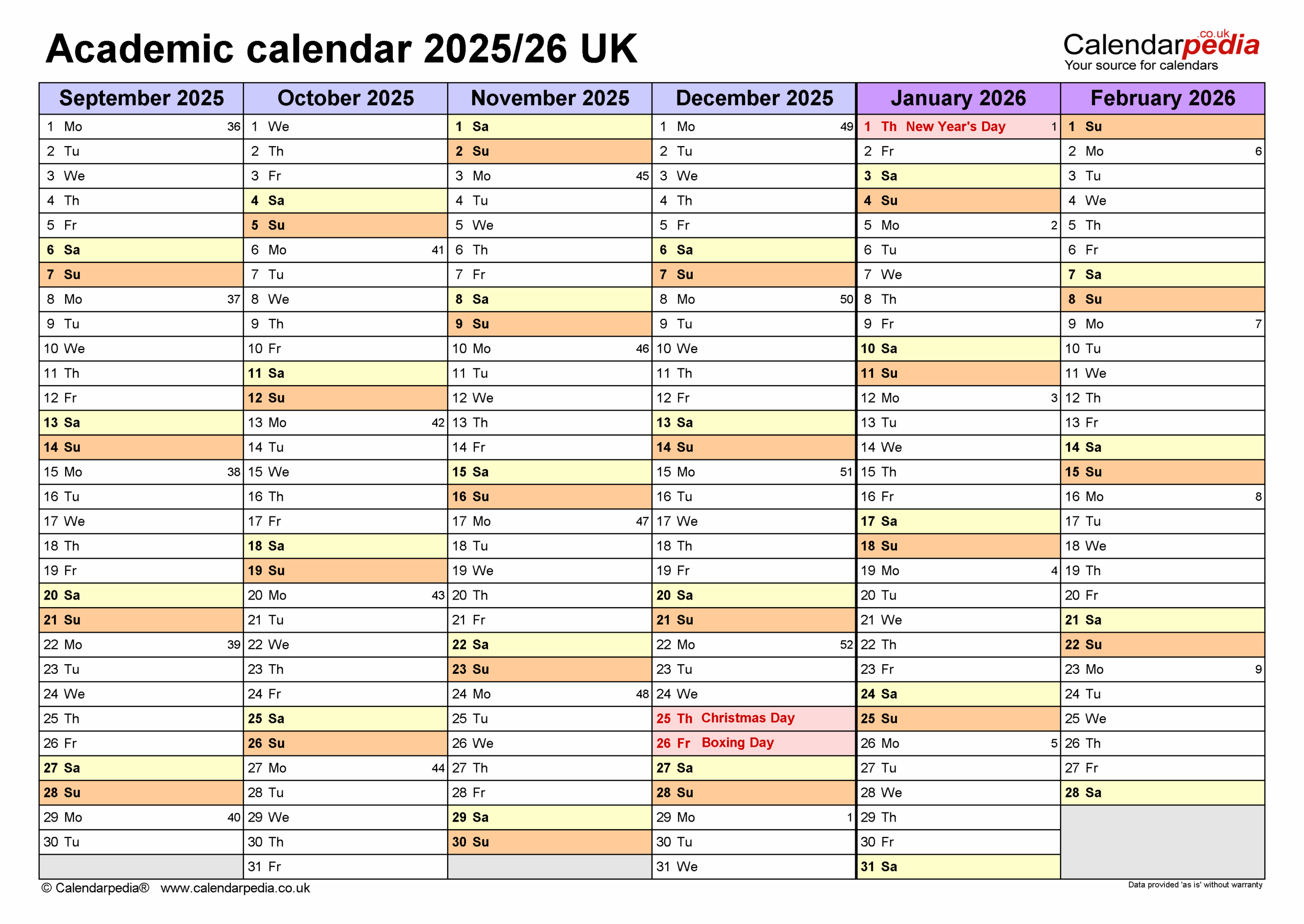Academic Calendars 2025 26 UK Free Printable PDF Templates