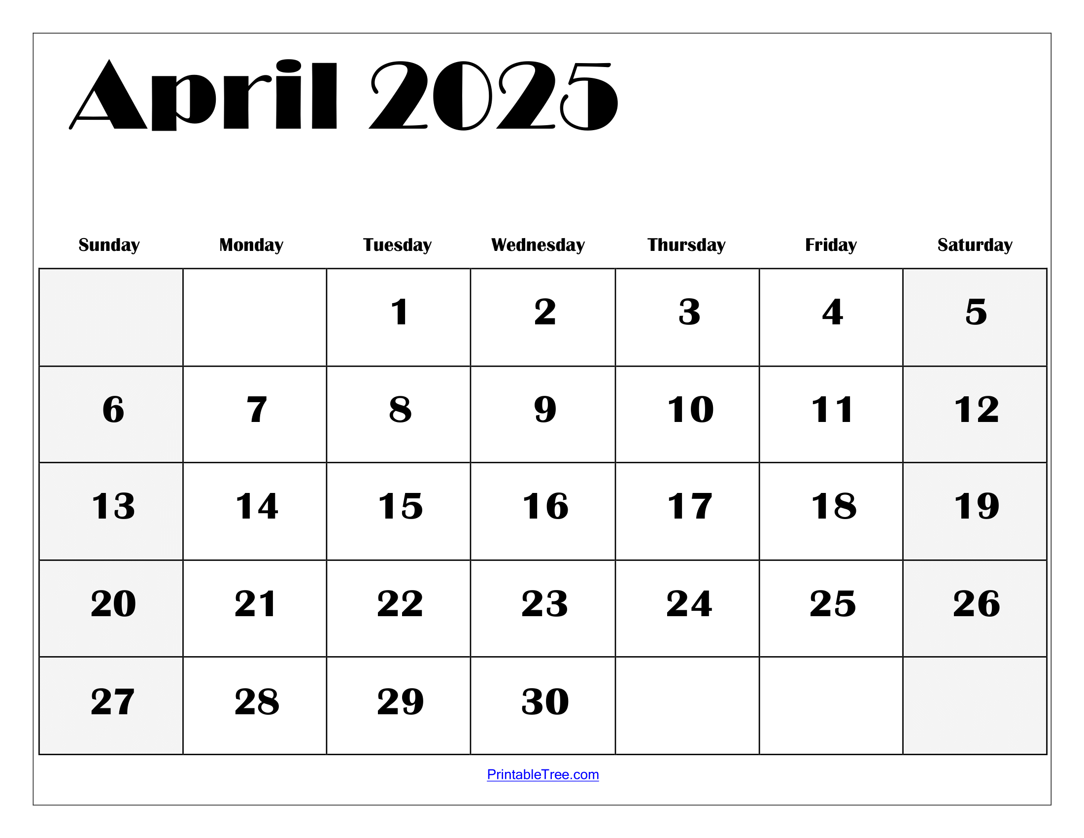 Printable Blank April 2025 Calendar