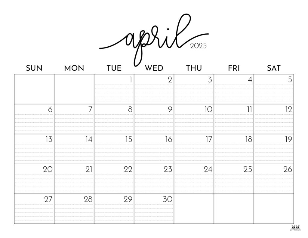 April 2025 Calendars 107 FREE Printables Printabulls