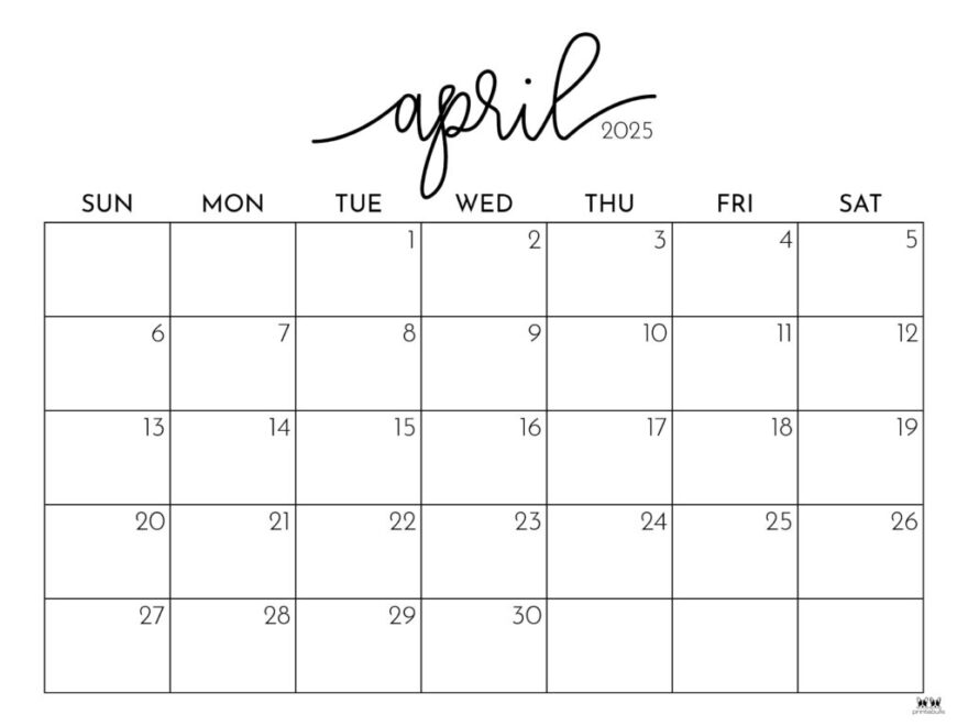 April 2025 Calendars 107 FREE Printables Printabulls