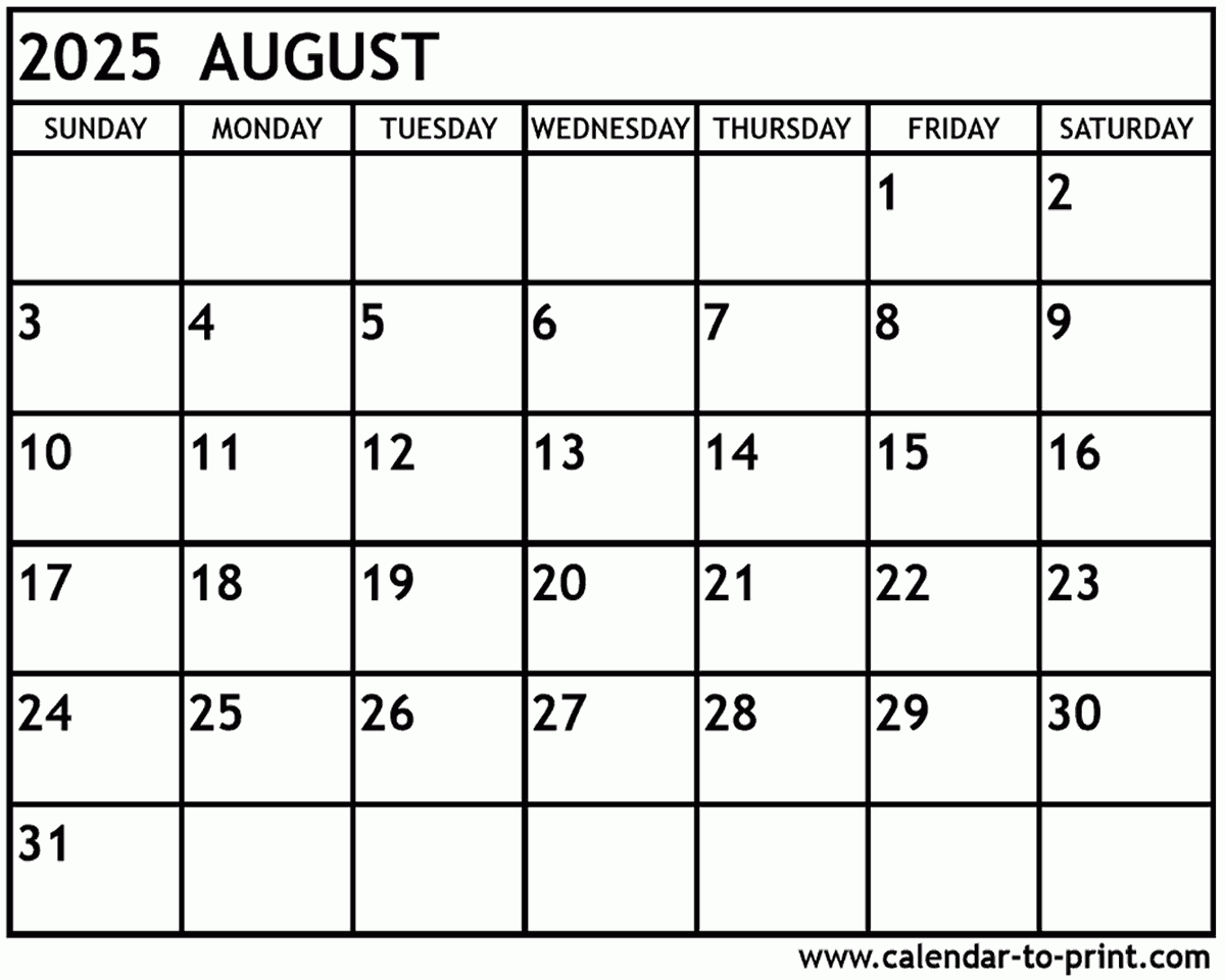 Printable Blank July And August 2025 Calendar
