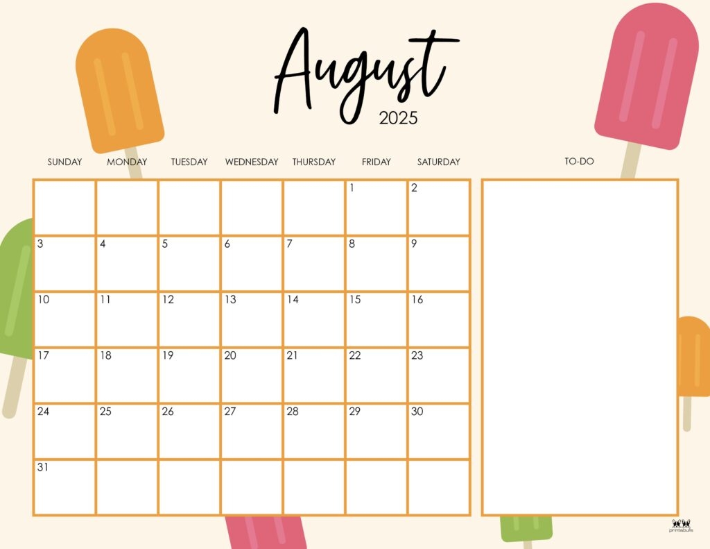 Free Printable Blank August 2025 Calendar