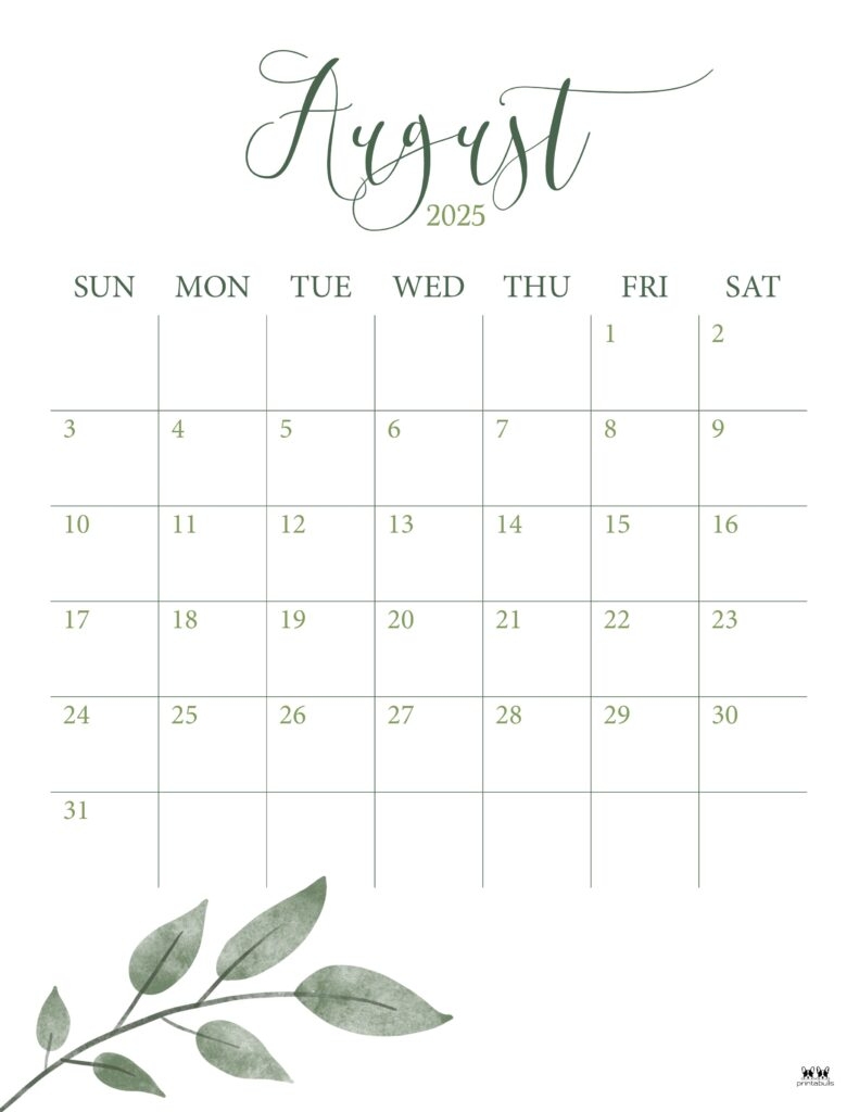 Printable Blank August 2025 Calendar