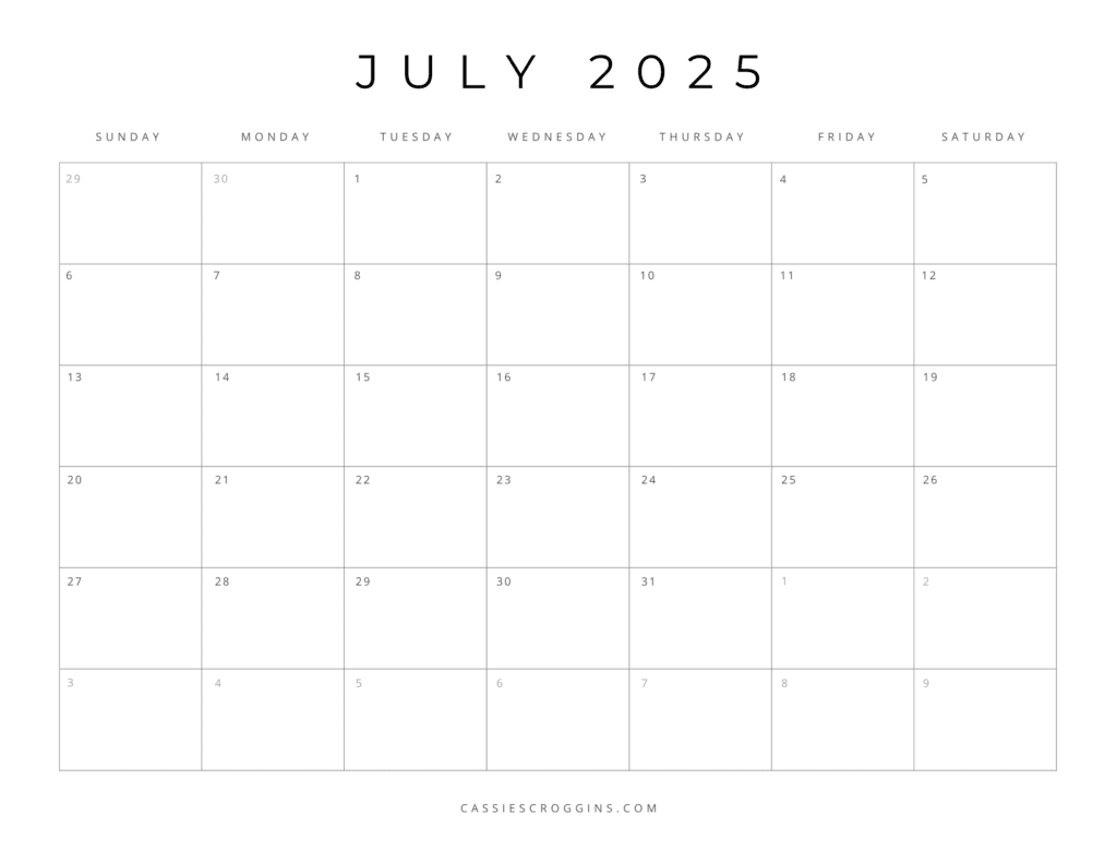 Blank 2025 Calendar Template Printable Calendars 2025