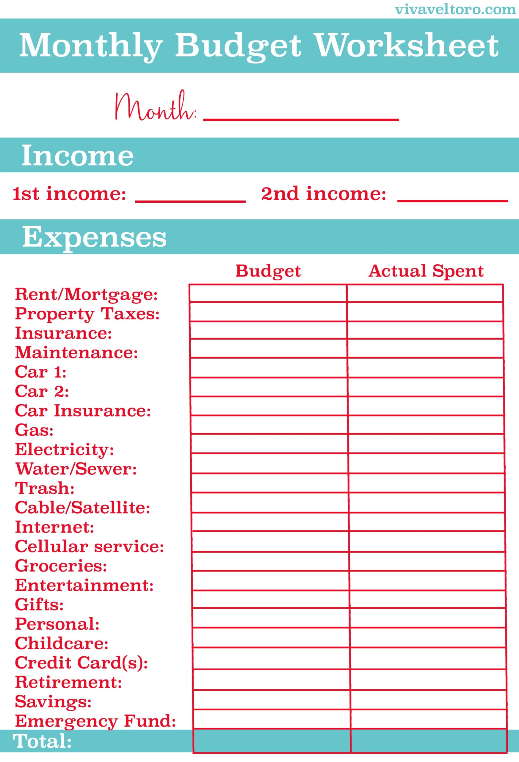 Blank Budget Spreadsheet With Free Printable Monthly Budget Worksheet 