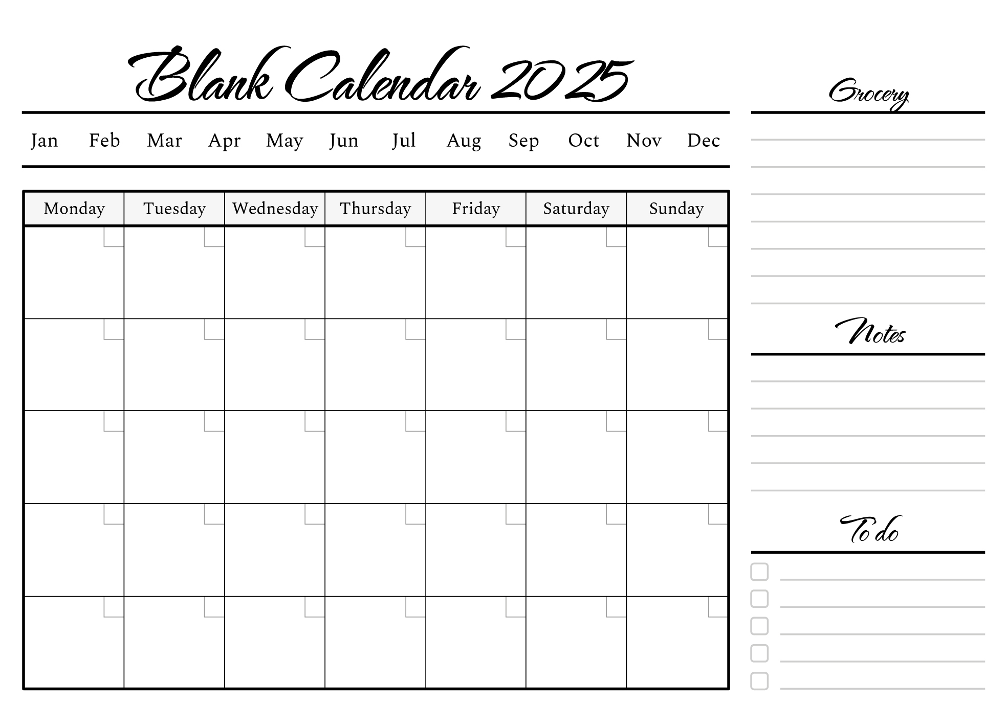 Blank 2025 Calendar Printable Free Download