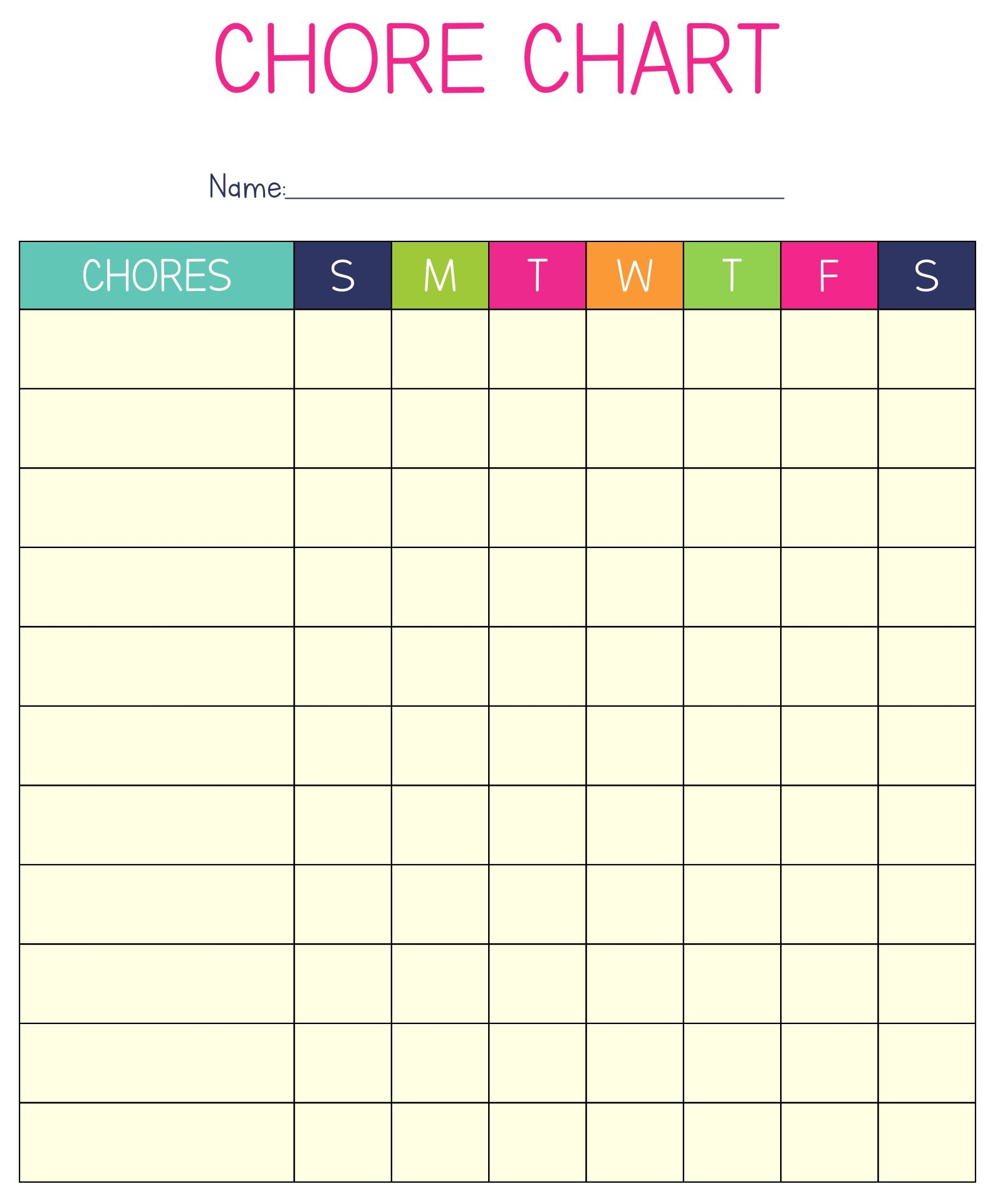 Blank Printable Chore Charts