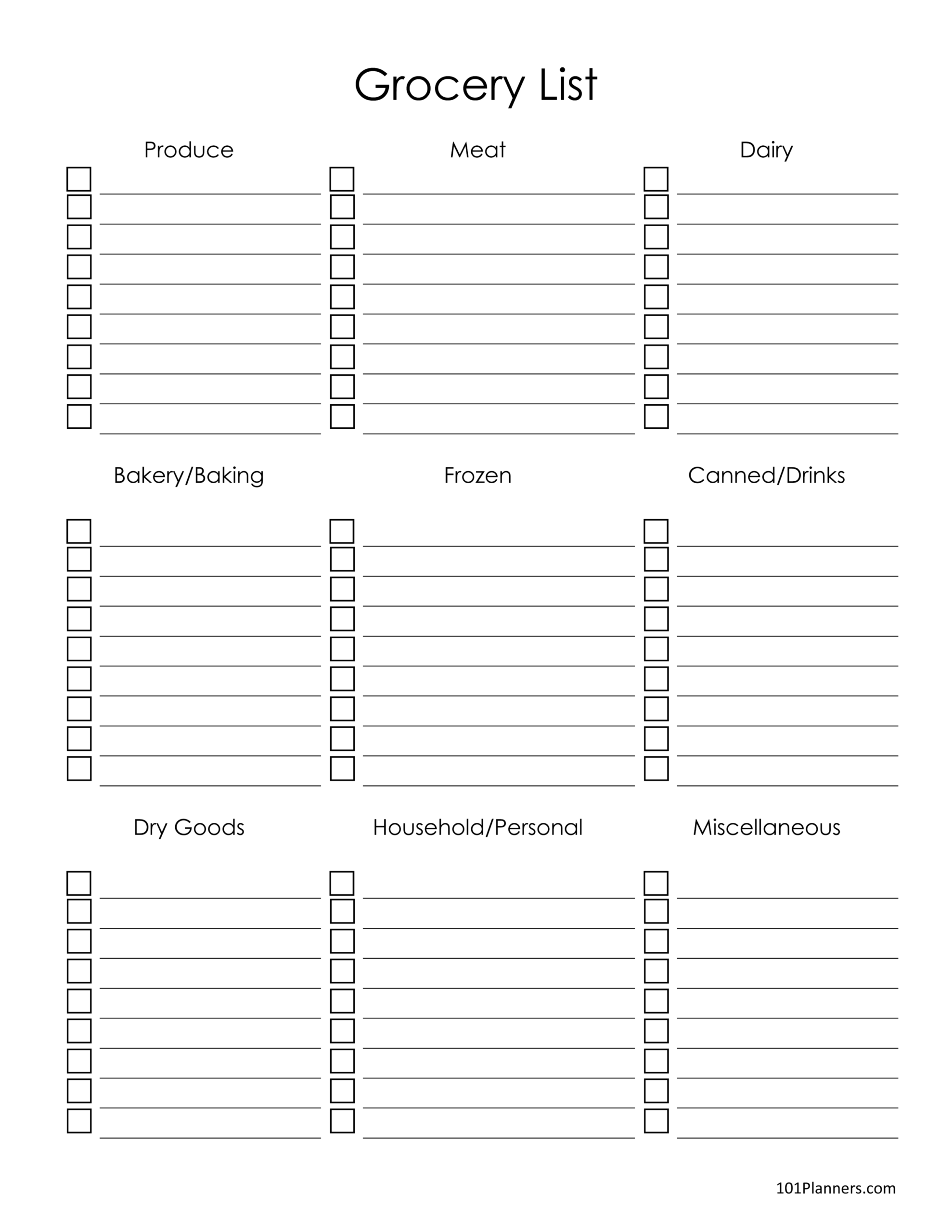 Printable Grocery List Blank