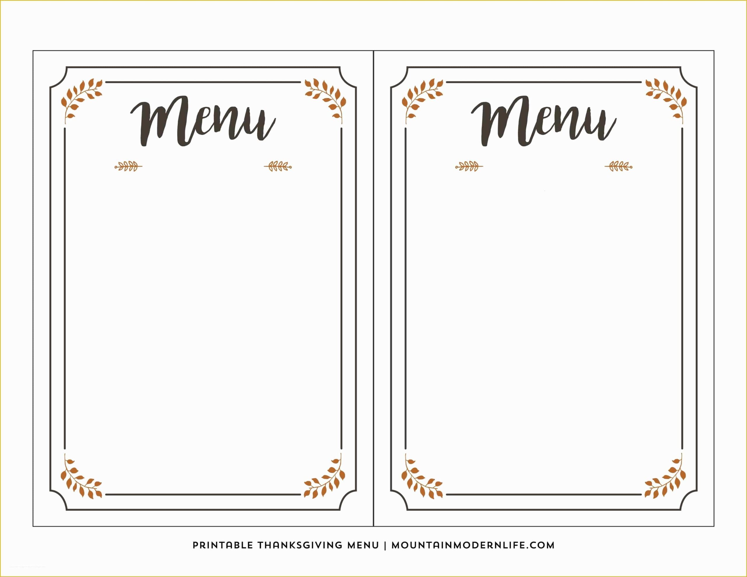 Blank Menu Template Free Of Free Printable Thanksgiving Menu 