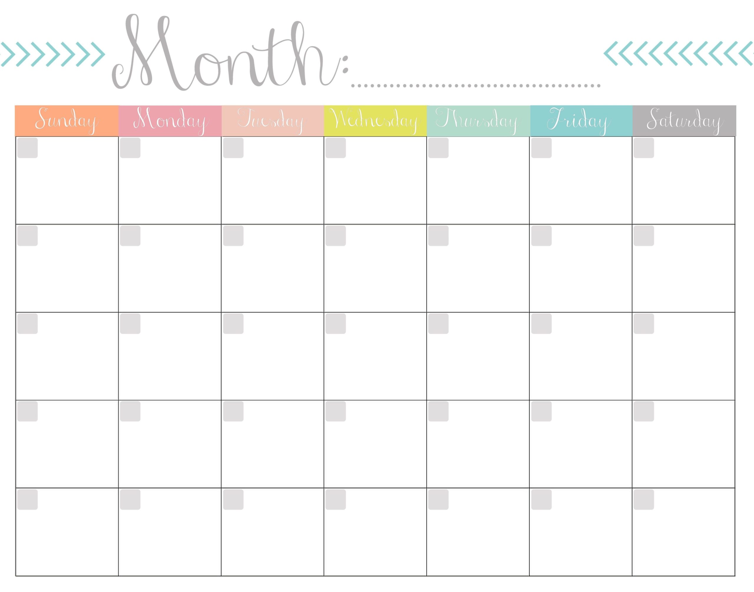 Blank Monthly Calendar Printable Free