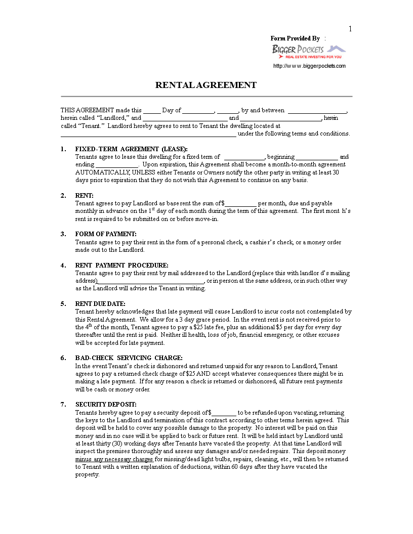 Blank Printable Lease Agreement Gratis