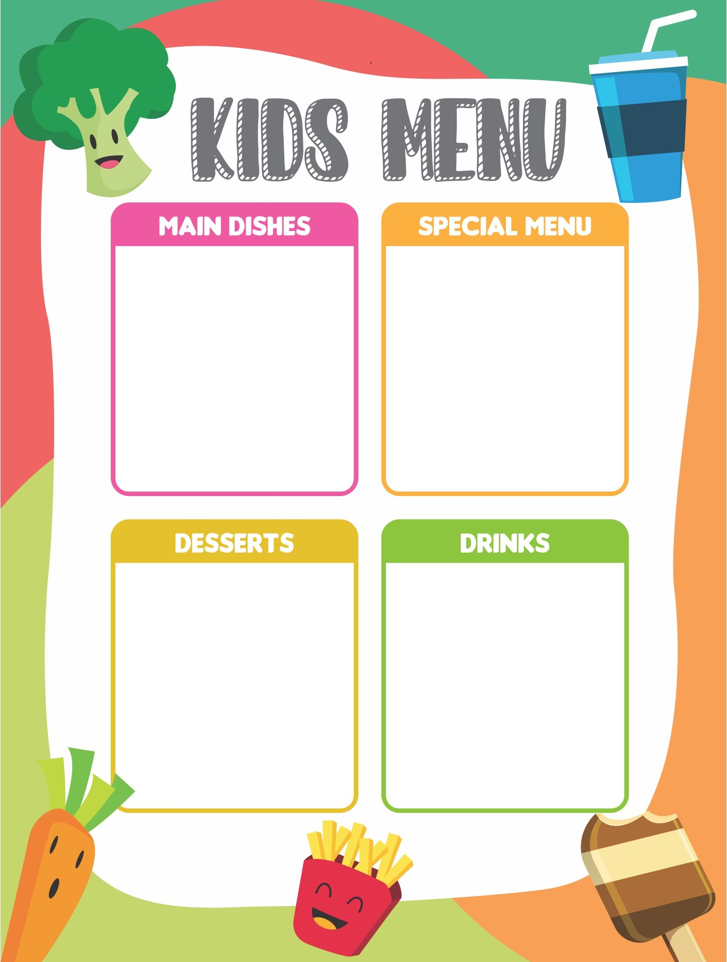 Printable Blank Menu Template