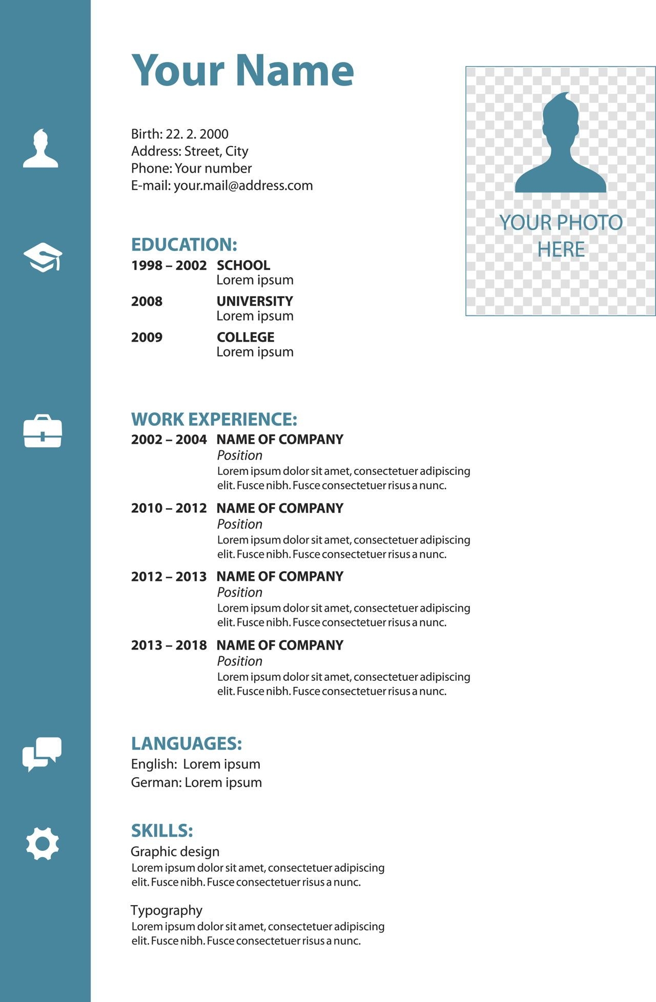 Printable Blank Resume Form