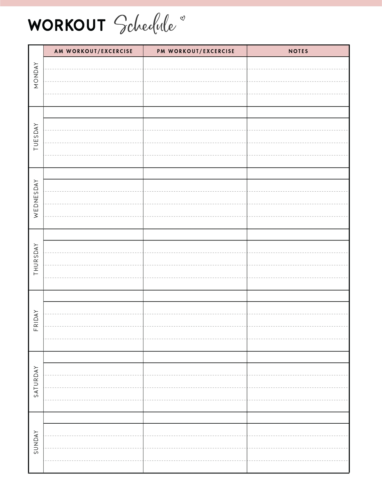 Blank Workout Schedule Template CC Alcala Norte