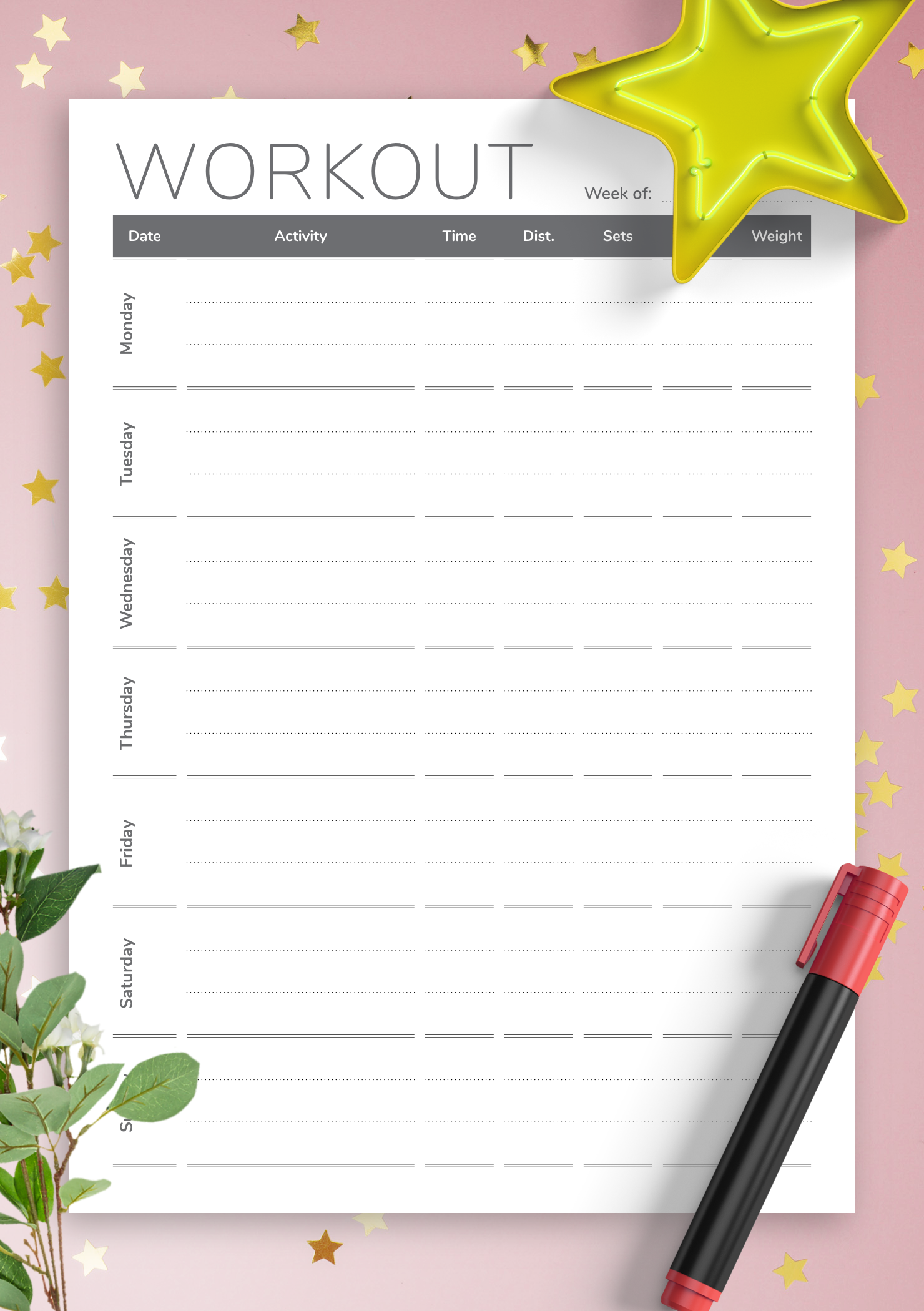 Printable Workout Blank Schedule