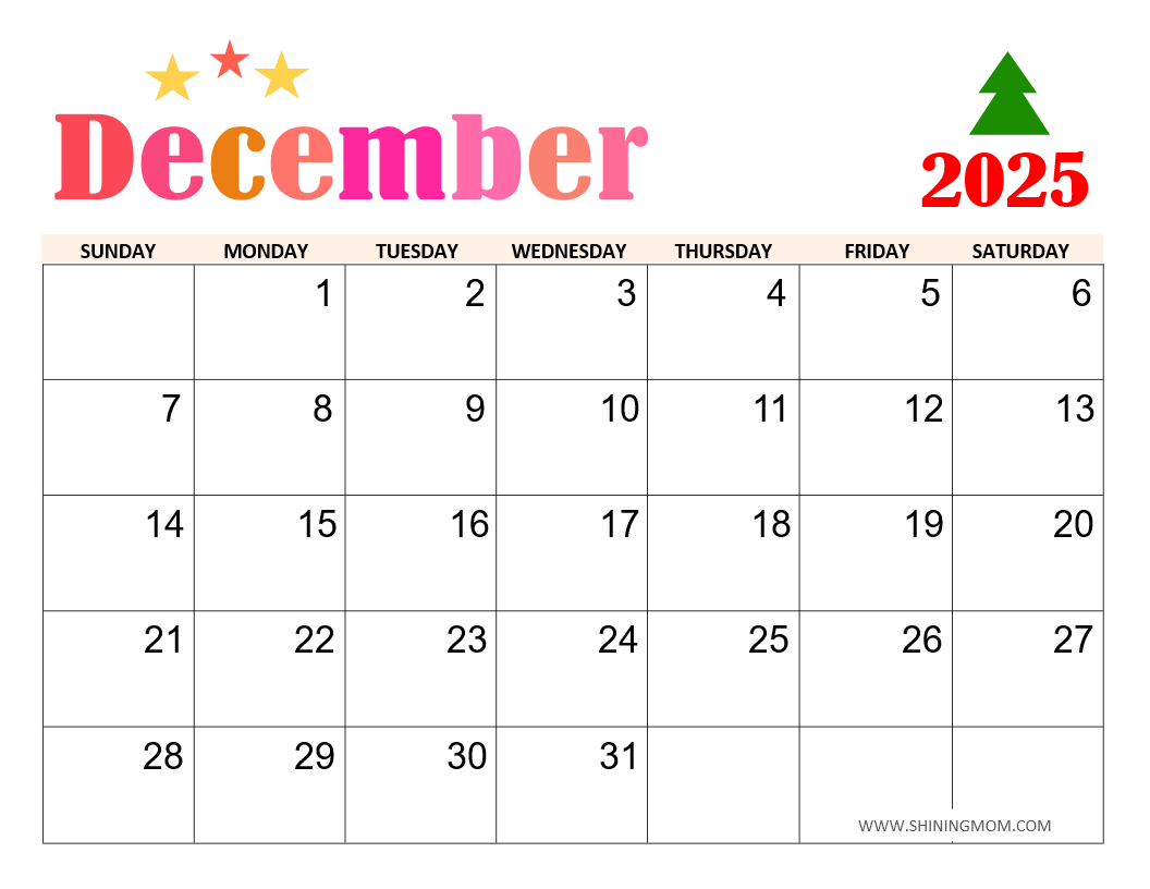 December 2025 Calendar Blank Printable Free