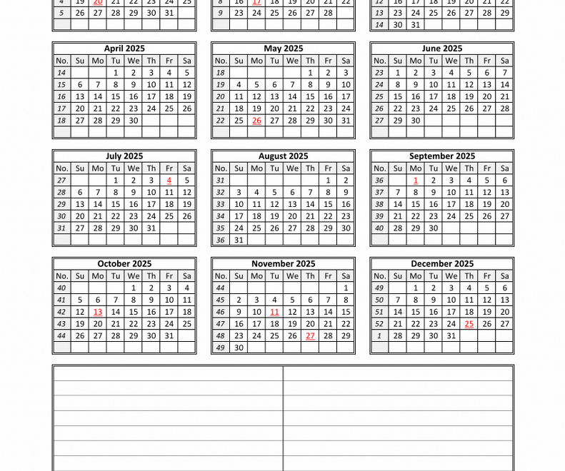 Download Blank Calendar 2025 With Space For Notes 12 Months On One Page Vertical