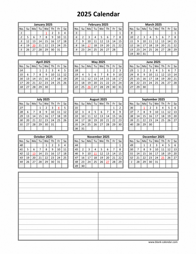 Blank 12 Month Calendar Printable 2025
