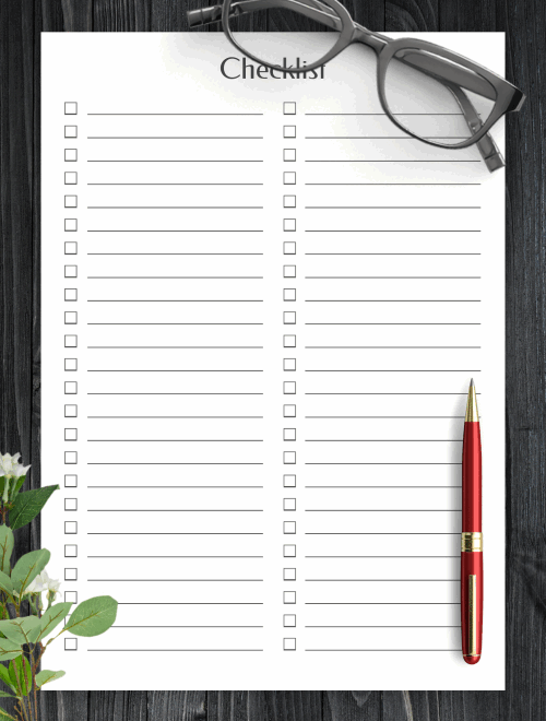 Download Printable Blank Checklist Template PDF