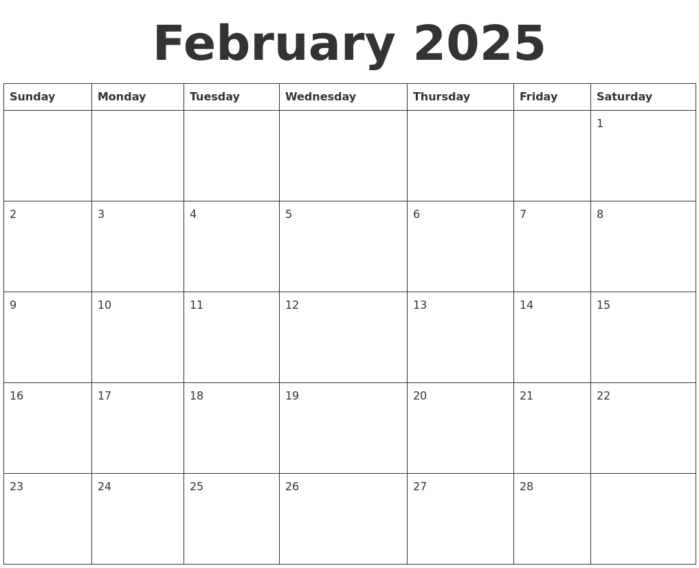 February 2025 Blank Calendar Template