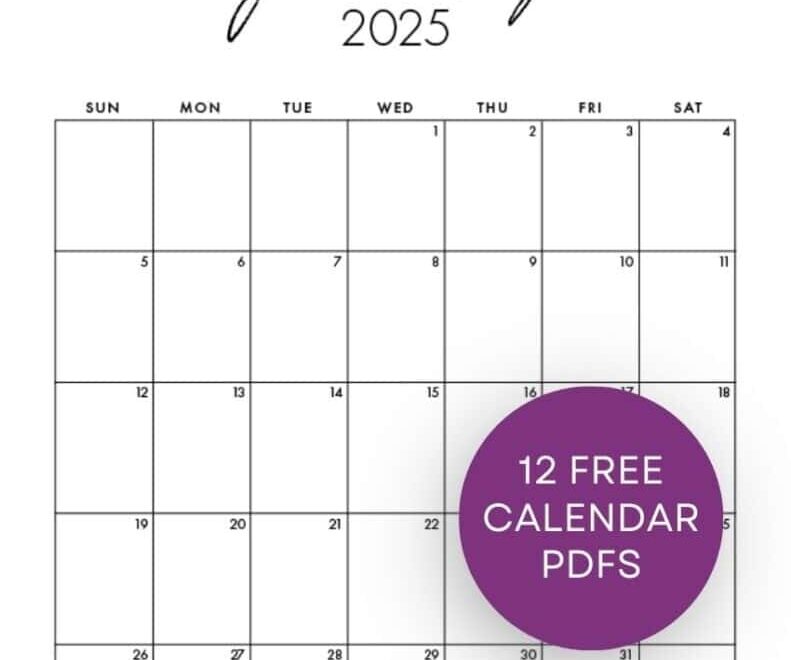 Free 2025 Monthly Calendar Template January To December