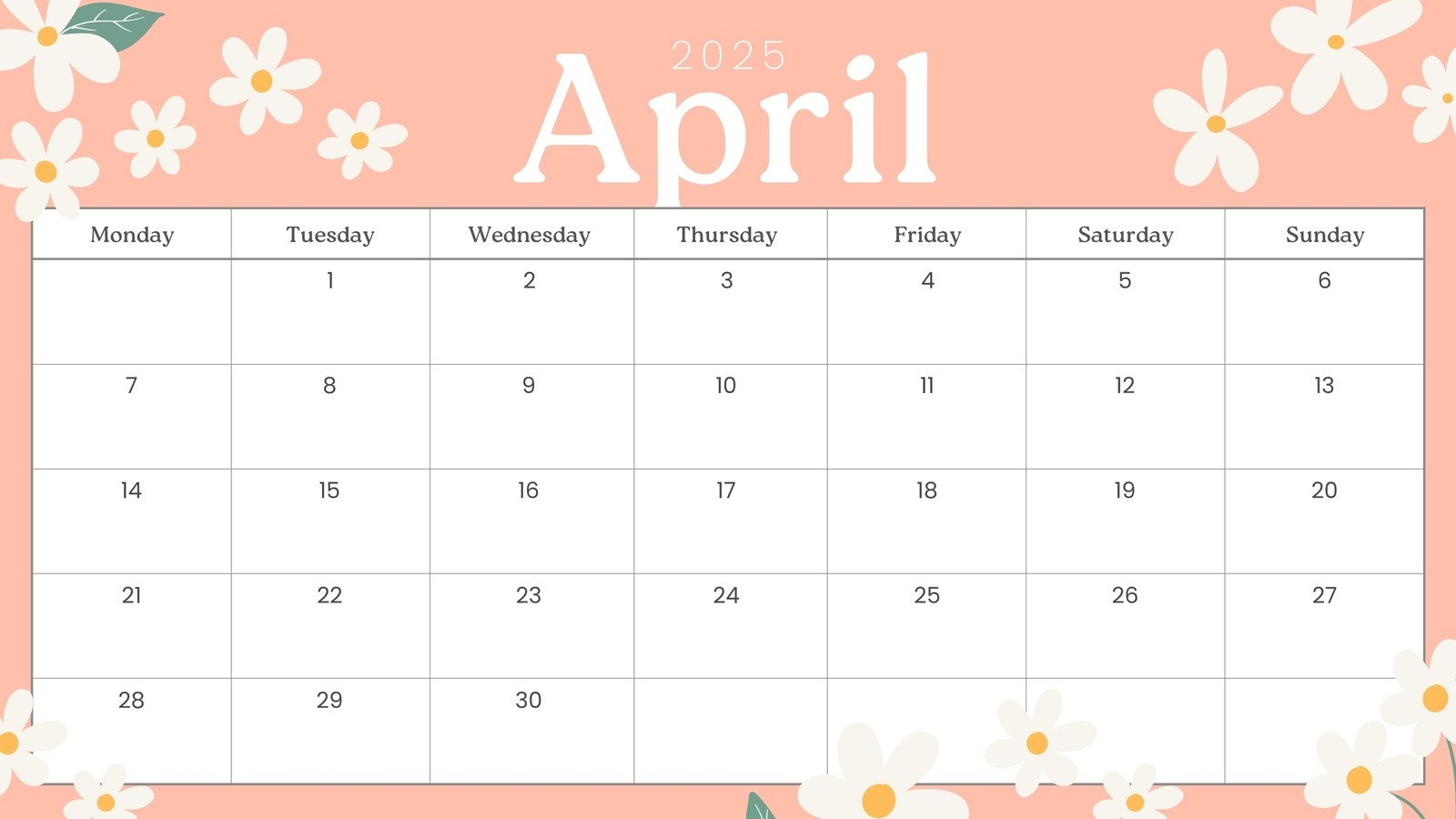 Blank Calendar Template April 2025 Printable