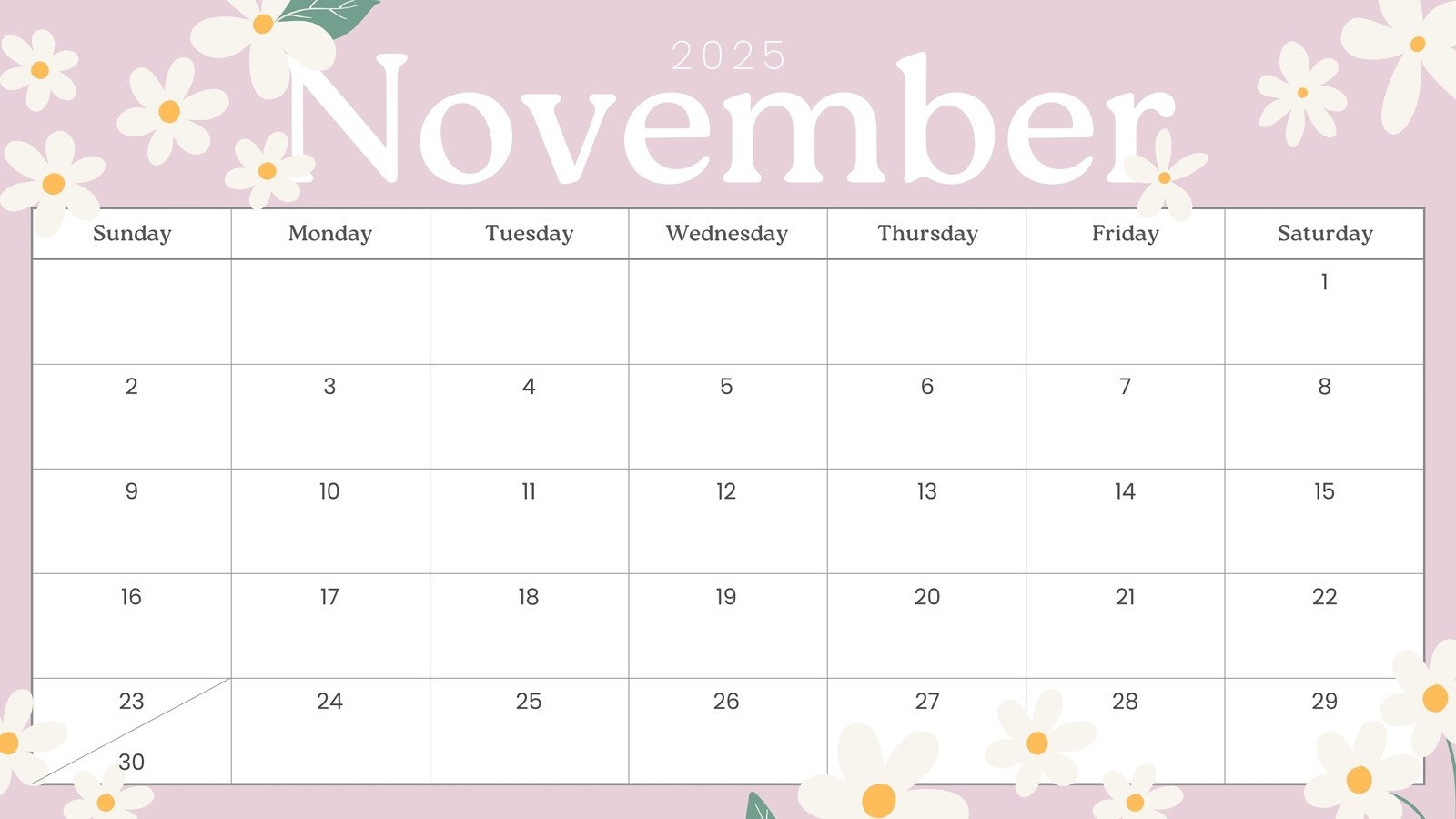 Blank Calendar November 2025 Free Printable