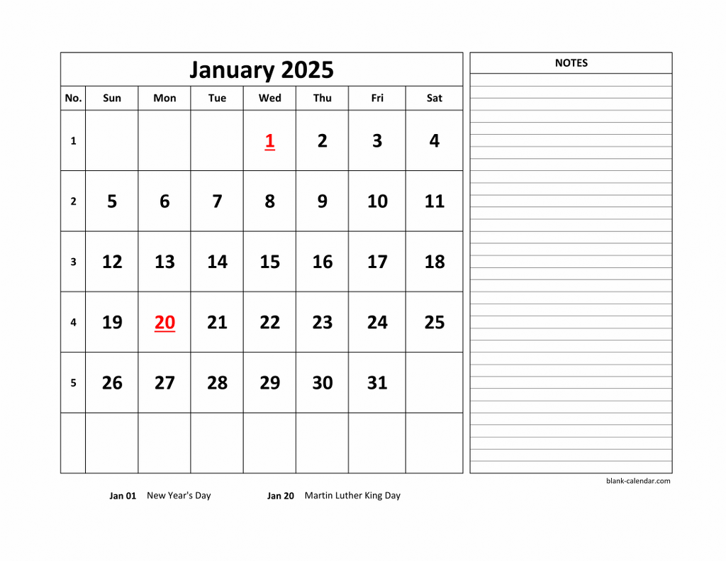 Free Download Printable Calendar 2025 Large Space For Appointment And Notes