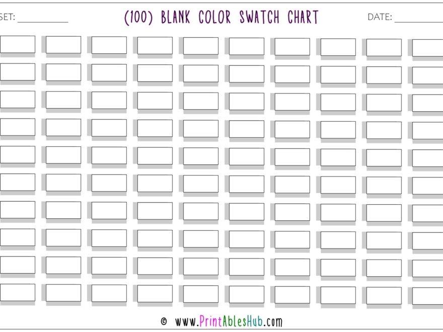 Free Printable 100 120 150 Blank Color Swatch Chart Template PDF