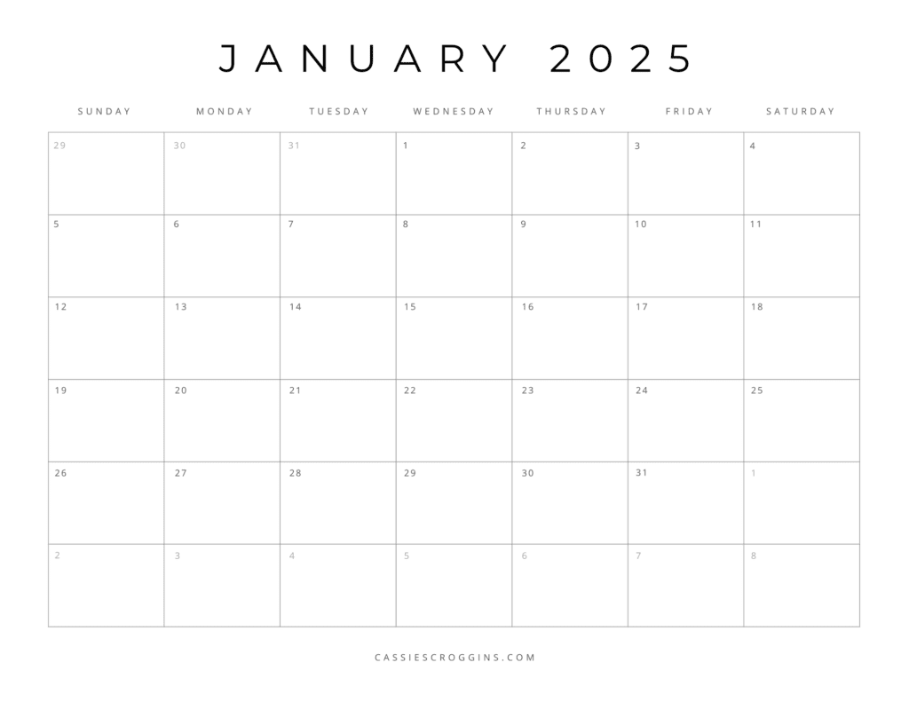 Blank Calendar Template 2025 Printable