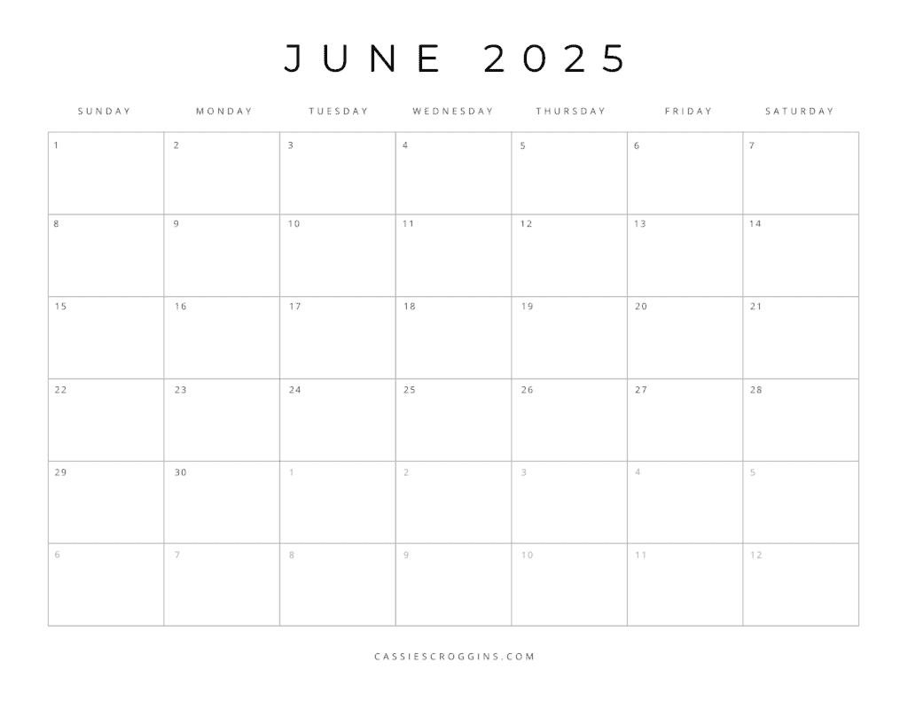 Free Printable Blank June 2025 Calendar