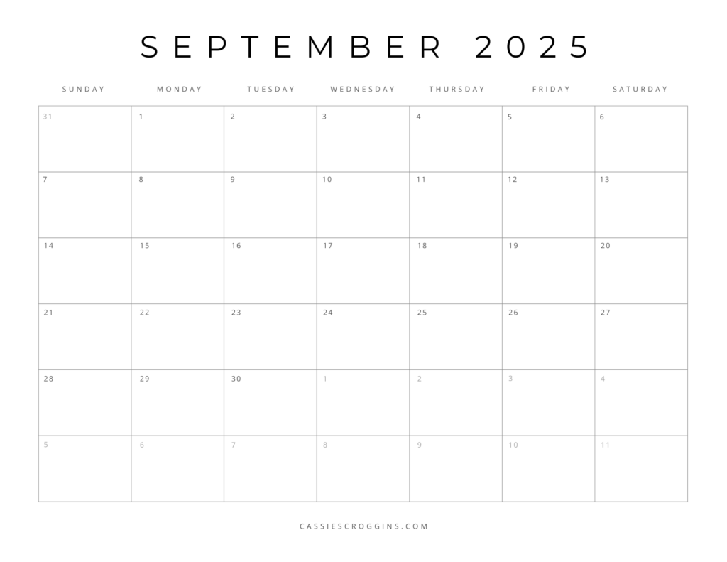Free Printable Blank September 2025 Calendar