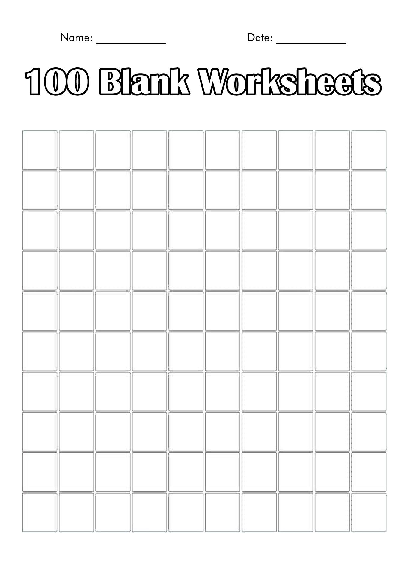 Blank 100 Chart Printable