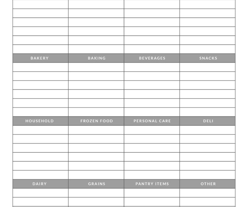 Free Printable Blank Grocery List